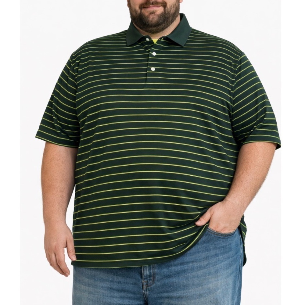 Foundry Men's forest Green yellow Striped Polo Shirt 2XL Tall (Big & Tall)